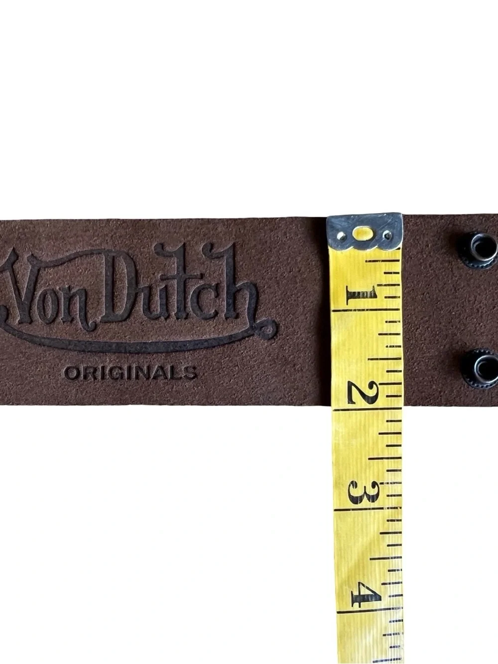 RARE Y2K VON DUTCH 2” Brown Faux-Leather Cuff Bracelet Snaps Moto Edgy Rock Roll